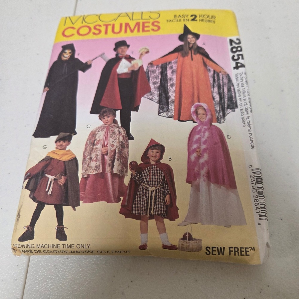 McCalls 2854 Childrens Costume Sewing Pattern Witch Vampire Red Riding Hood 3-12